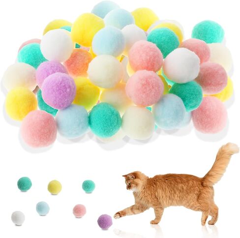 30Pcs Cat Pom Pom Ball Toy, Soft Plush Interactive Cat Balls 3cm/1.18in Kitten Toy for Training and Play for Indoor Pet Kitten Pursue Roll Fetch(Pink) in Kuwait