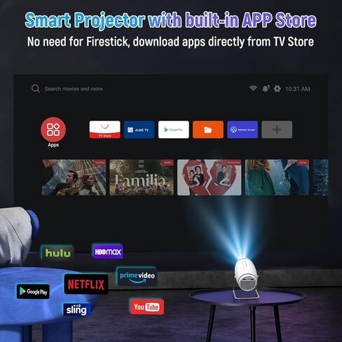 جهاز عرض صغير مع WiFi و Bluetooth ، Portable Projector 4K 1080p دعم ، Focus Auto Focus ، 120 '' شاشة عرض متوافق مع HDMI/USB/الهاتف الذكي/الكمبيوتر/الكمبيوتر المحمول in Kuwait