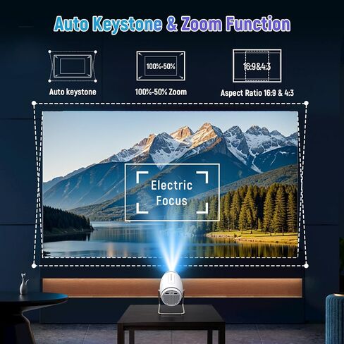 جهاز عرض صغير مع WiFi و Bluetooth ، Portable Projector 4K 1080p دعم ، Focus Auto Focus ، 120 '' شاشة عرض متوافق مع HDMI/USB/الهاتف الذكي/الكمبيوتر/الكمبيوتر المحمول in Kuwait