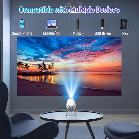 جهاز عرض صغير مع WiFi و Bluetooth ، Portable Projector 4K 1080p دعم ، Focus Auto Focus ، 120 '' شاشة عرض متوافق مع HDMI/USB/الهاتف الذكي/الكمبيوتر/الكمبيوتر المحمول in Kuwait