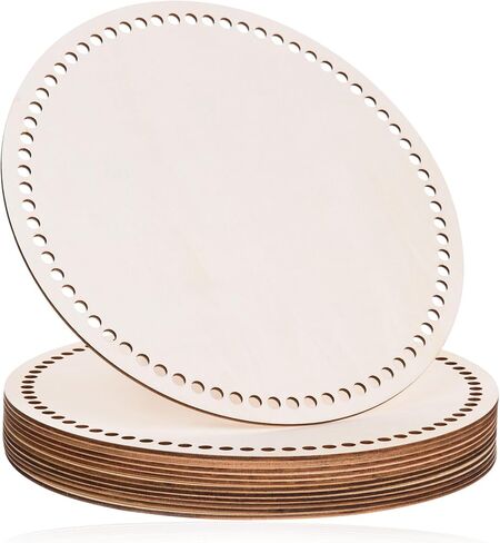 AWIZOM 12 Pcs Wooden Basket Bottoms for Crochet 11 Inch Round Basket Wood Bottom Circle Weaving Knitting Base Natural Wood Base Shaper for Crochet or Knitting Weaving Crafts Home Decoration(Hole:8mm) in Saudi Arabia