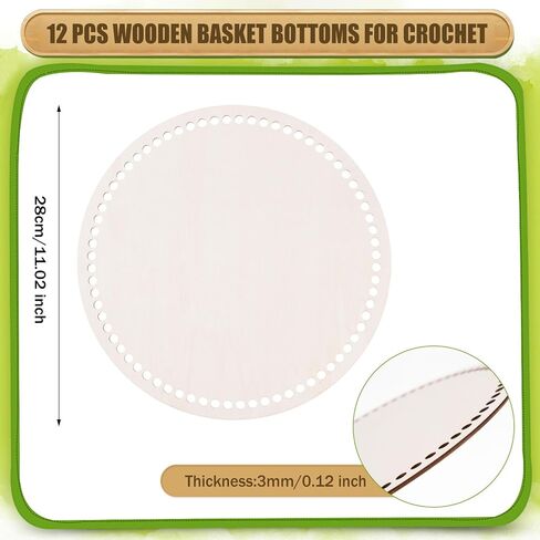 AWIZOM 12 Pcs Wooden Basket Bottoms for Crochet 11 Inch Round Basket Wood Bottom Circle Weaving Knitting Base Natural Wood Base Shaper for Crochet or Knitting Weaving Crafts Home Decoration(Hole:8mm) in Saudi Arabia