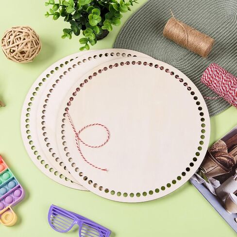 AWIZOM 12 Pcs Wooden Basket Bottoms for Crochet 11 Inch Round Basket Wood Bottom Circle Weaving Knitting Base Natural Wood Base Shaper for Crochet or Knitting Weaving Crafts Home Decoration(Hole:8mm) in Saudi Arabia