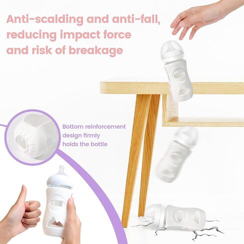 Joxodax 4 Pack Silicone Sleeves for Philips Avent Glass Bottle Food Grade Silicone Bottle Cover and 4pcs Travel Bottle Caps, Bottle Lids Replacement(for 8 oz Philips Avent Natural Glass) in Kuwait