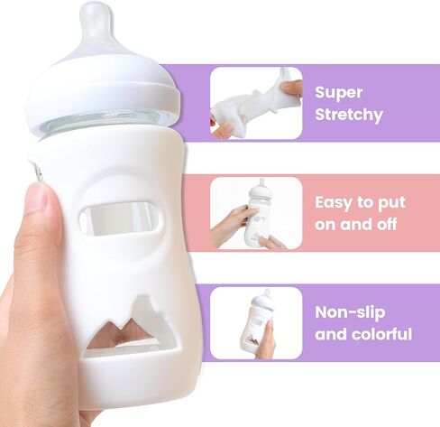 Joxodax 4 Pack Silicone Sleeves for Philips Avent Glass Bottle Food Grade Silicone Bottle Cover and 4pcs Travel Bottle Caps, Bottle Lids Replacement(for 8 oz Philips Avent Natural Glass) in Kuwait