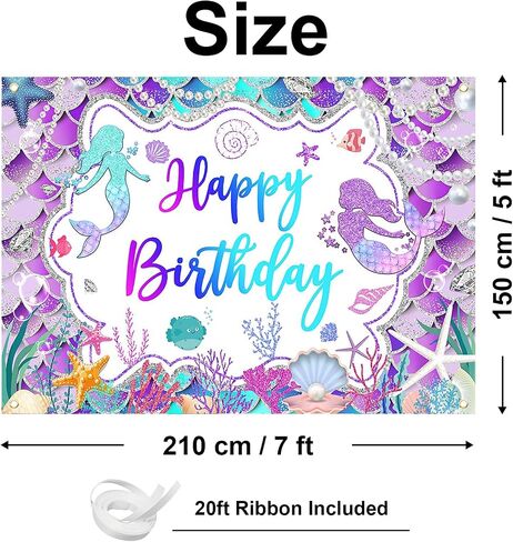 Mermaid Birthday Backdrop Glitter Purple Mermaid Banner Happy Birthday Party Decorations for Girls Mermaid Photo Background in Saudi Arabia