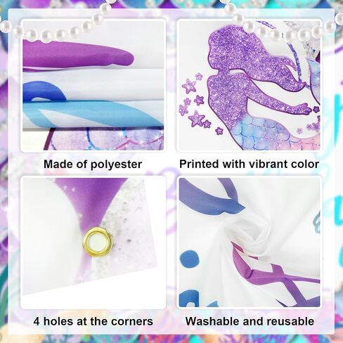 Mermaid Birthday Backdrop Glitter Purple Mermaid Banner Happy Birthday Party Decorations for Girls Mermaid Photo Background in Saudi Arabia