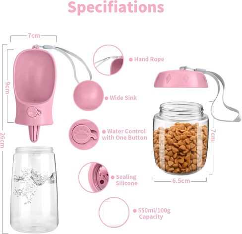 Portable Dog Water Bottle - Leak Proof Dog Water Bottle with Food Container, Travel Water Dispenser 19oz+6oz for Pets, for Walking, Hiking, and Outdoor Use - Blue in Kuwait