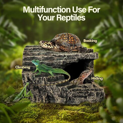 Reptile Hide, Great for Geckos, Snakes, Bearded Dragons & Lizards. with Steps for Reptile Rock Climbing, It Doubles as Aquarium Rock Cave Corner Reptile Cave for Climbing Hiding. (Stone, A-XLarge) in Saudi Arabia