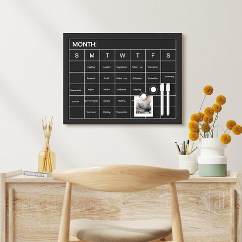 Monthly Chalkboard Calendar for Wall, Wooden Framed 17" x 13" Black Board Calendar, Hanging Chalk Board Planner for Kitchen, Home, Office in Saudi Arabia
