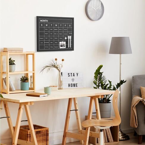 Monthly Chalkboard Calendar for Wall, Wooden Framed 17" x 13" Black Board Calendar, Hanging Chalk Board Planner for Kitchen, Home, Office in Saudi Arabia