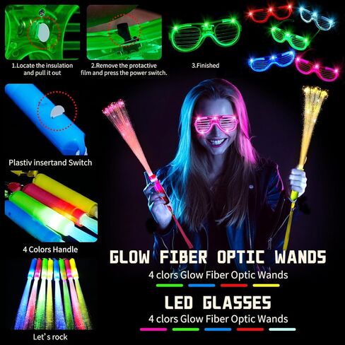 Glow Fiber Optic Wands Sticks LED Light up Wands Bulk,Glow in the dark Party Supplies Favor Flashing Sticks Included Batteries for Birthday Holiday Party Wedding Christmas 2025 New Year Eve in Saudi Arabia