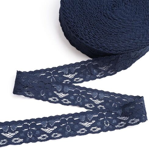 GXTIZAS Navy Blue Lace Ribbon 1" Wide x 28 Yards lace Fabric Vintage Pattern Elastic Lace Ribbon for Crafts Gift Wrapping Flower Design Sewing in Saudi Arabia