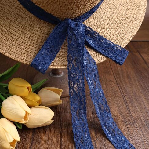 GXTIZAS Navy Blue Lace Ribbon 1" Wide x 28 Yards lace Fabric Vintage Pattern Elastic Lace Ribbon for Crafts Gift Wrapping Flower Design Sewing in Saudi Arabia