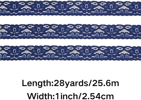 GXTIZAS Navy Blue Lace Ribbon 1" Wide x 28 Yards lace Fabric Vintage Pattern Elastic Lace Ribbon for Crafts Gift Wrapping Flower Design Sewing in Saudi Arabia