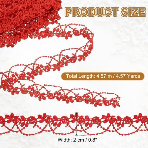 uxcell Red Lace Trim Ribbon, 0.8" x 5 Yards Polyester Embroidered Crochet Lace Trim Fabric for Sewing, Wedding Decorations, Headbands, DIY Crafts Making in Kuwait