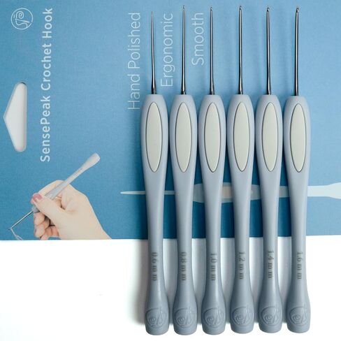 SensePeak Crochet Hook Set of 6 Pack, 1.8mm 2.0mm 2.5mm 3mm 3.5mm 4mm Ergonomic Stainless Steel Small Inline Pointy Crochet Hook for Arthritic Hands, Mother's Day Gifts for Mom in Saudi Arabia