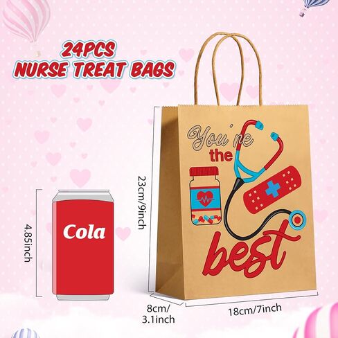 24pcs Nurses Week Gift Bulk Bags, Thank You Nurse Craft Paper Gift Bags, Best Nurse Ever Brown Goodies Bags With 8 Patterns for Nurses Week Nursing Day Medical RN Graduation Party Supplies 9 x 7 x 3 in Kuwait