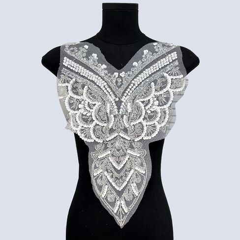1pcs Gold Thread Embroidered Lace Neckline Collar Trim Tones Floral Brown Leaf Applique Patches in Kuwait