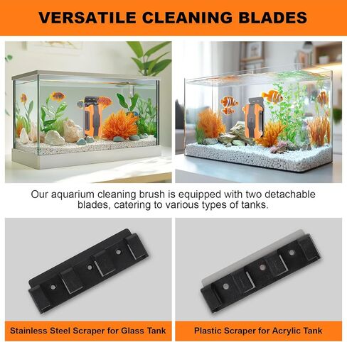 hygger Aquarium Magnetic Brush, Fish Tank Glass Algae Scrubber with Detachable Stainless Steel and Plastic Scraper, Magnetic Fish Tank Cleaner for Glass/Acrylic Fish Tank in Kuwait