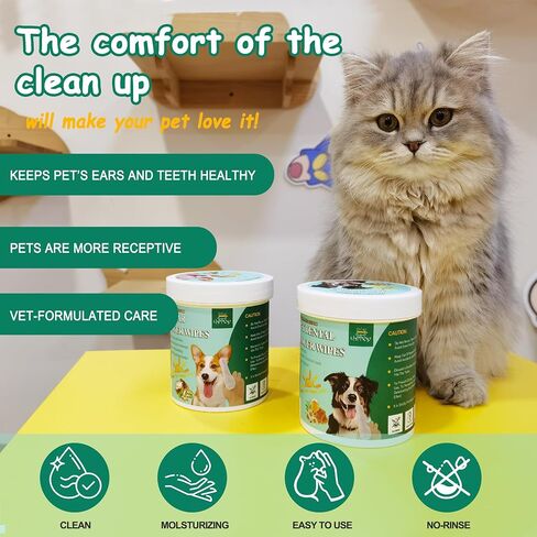 Pet Finger Wipes for Ear and Teeth - 120 Count Cleaner Finger Wipes For Dog and Cat, Dental Ear Care Wipes, Hypoallergenic Dog Wipes to Remove Plaque Tartar, Relieve Ear Itching and Inflammation in Saudi Arabia