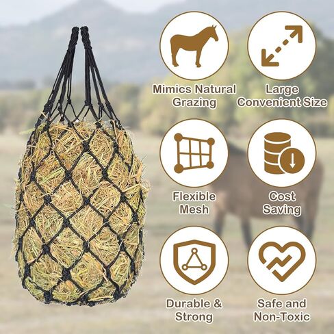 Slow Feed Hay Net for Horses, 42" Length with 2" Holes Hay Nets, Chew-Resistant Polyethylene Fiber Material in Saudi Arabia
