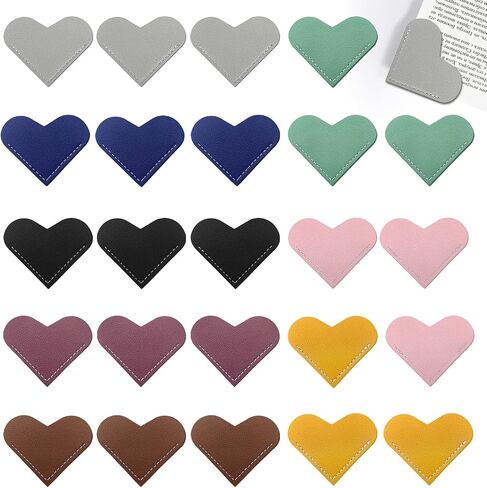 24Pcs Leather Heart Bookmarks,Cute Corner Page Book Marks,Book Accessories for Kids Women Book Lovers Teachers,Handmade Reading Gifts in Kuwait