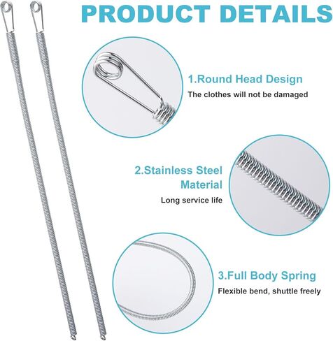 CustomyLife 3PCS الربيع الرباط إبرة الخيط، الفولاذ المقاوم للصدأ حبل الخيط كليب سهلة الخياطة الأربطة أداة استبدال للهوديس والسراويل in Kuwait