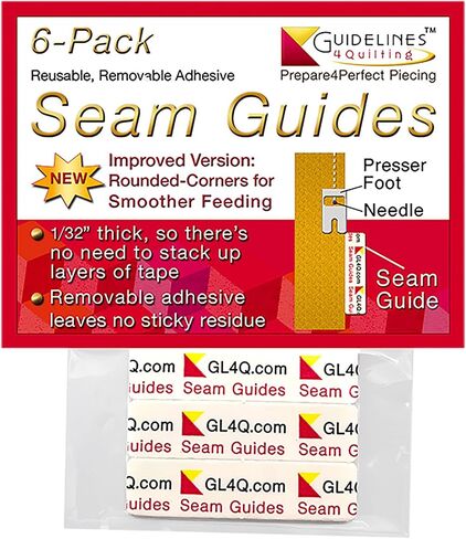 Guidelines4quilting 6-Pack Seam Guides - Peel-and-Stick, Removable Adhesive Leaves No Residue. Accurate Fabric Guide for Sewing. Perfect Height for Double-Layered Fabric. Fits All Sewing Machines in Kuwait
