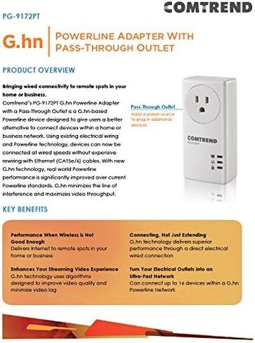 Comtrend PG-9172PT-KIT - محول إيثرنت 1200Mbps G.hn Powerline مع مخرج مخروطي، مجموعة من 2 وحدة in Kuwait