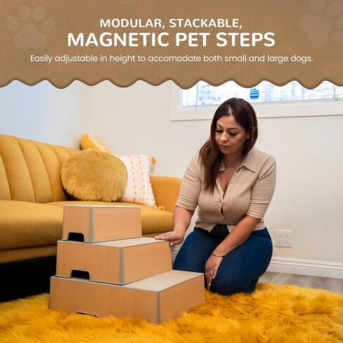PET خطوات سهلة الدرج للكلاب قطة سرير كرسي - ارتفاع قابل للتعديل ومحمولة - مستقر مع حصيرة مضادة للانزلاق المطاطية والمحاذاة المغناطيسية - سهلة 10 ثانية - بيرش in Kuwait