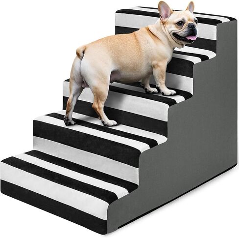 JOEJOY Dog Stairs for Small Dogs 17.7" H, 4-Step Dog Steps for High Bed and Couch, Pet Stairs with Non-Slip Bottom Washable Cover for Small Dogs and Cats in Saudi Arabia
