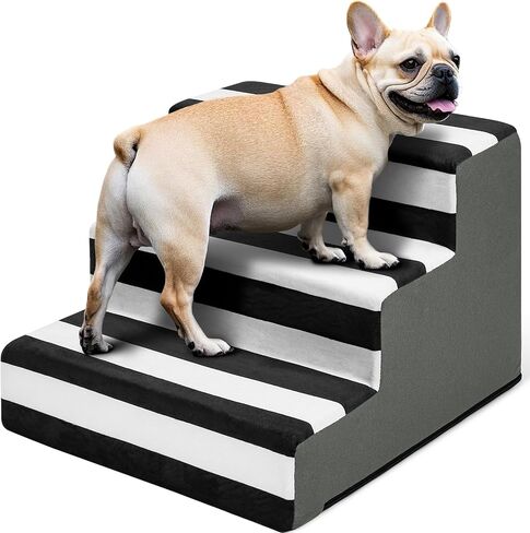JOEJOY Dog Stairs for Small Dogs 17.7" H, 4-Step Dog Steps for High Bed and Couch, Pet Stairs with Non-Slip Bottom Washable Cover for Small Dogs and Cats in Saudi Arabia