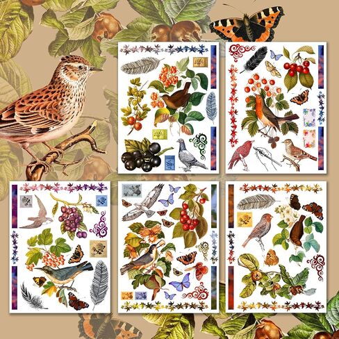 Holographic Stickers Pack # Birds and Flowers Last Century HANATABA Vintage Art Deco Styled Wall Laptop Large Vinyl Hologram Stickers in Saudi Arabia
