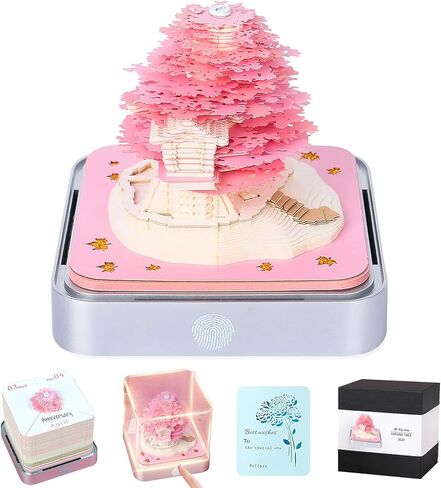 3D Memo Pad Time Piece Calendar 2025,3D Calendar Memo Pad DIY Notes Notepad Paper Carving Art Green Tree House,2025 Desk Calendar With LED Lights in Kuwait
