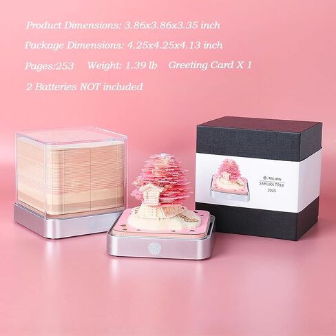 3D Memo Pad Time Piece Calendar 2025,3D Calendar Memo Pad DIY Notes Notepad Paper Carving Art Green Tree House,2025 Desk Calendar With LED Lights in Kuwait