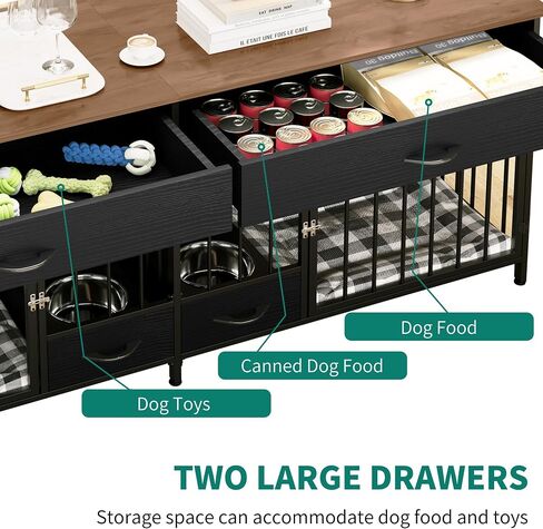 Yitahome Double Dog Crate Furniter مع وحدة تغذية الكلاب ، 74.8 بوصة أثاث بيت الكلب الخشبي مع درجتين كبيرتين ، بيت الكلب على طراز الأثاث الداخلي للكلاب الكبيرة المتوسطة ، الأسود in Saudi Arabia