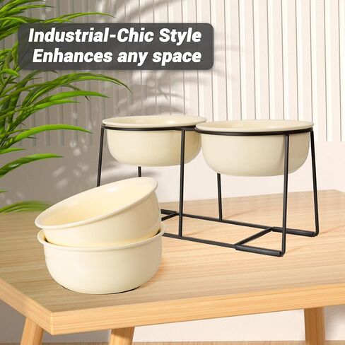 Ceramic Elevated Dog Bowl Set - Raised Food and Water Bowls with Metal Stand - Double Pet Dishes for Small and Medium Dogs - 2 Cups - 27 fl oz - Matte Whit in Kuwait