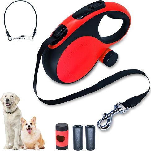 26-Foot Retractable Leash with chew-Resistant Cable for Medium to Large Dogs up to 110 pounds, Sturdy Nylon Strap, Tangle-Free, one-Hand Brake (Red, 26Ft) in Saudi Arabia