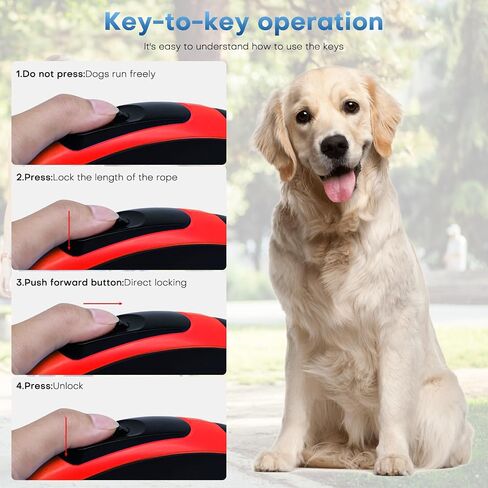 26-Foot Retractable Leash with chew-Resistant Cable for Medium to Large Dogs up to 110 pounds, Sturdy Nylon Strap, Tangle-Free, one-Hand Brake (Red, 26Ft) in Saudi Arabia