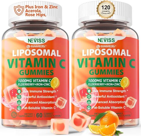 Liposomal Vitamin C 1000mg Gummies for Adults - Vitamin C Chewable 1500mg with 8mg Iron, Zinc & Elderberry - Immune Support, Immune Booster Supplement - for Energy, Collagen Booster, 1Pack Sugar Free in Saudi Arabia