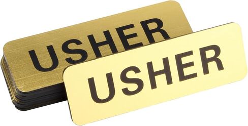 12 Pcs Magnetic Usher Name Tag for Church, Acrylic Usher Badge Name Tag with Magnet Reusable, Round Corner Usher Name Badge Bulk for Office School Gatherings, 1x3 Inch (Gold) in Kuwait