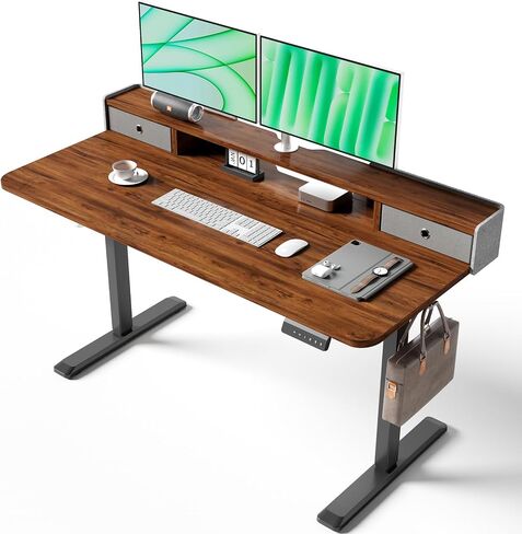 Electric Standing Desk 48 Inch Height with 2 Drawers-Adjustable Height Desk with Storage Shelf - Sit Stand Up Workstation (Rustic Brown, 48X24 Inches) in Saudi Arabia