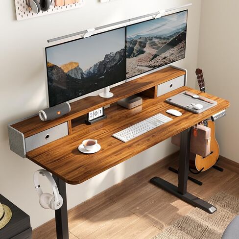 Electric Standing Desk 48 Inch Height with 2 Drawers-Adjustable Height Desk with Storage Shelf - Sit Stand Up Workstation (Rustic Brown, 48X24 Inches) in Saudi Arabia