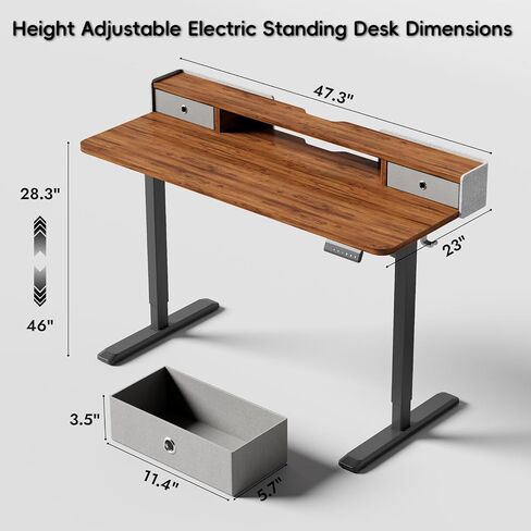 Electric Standing Desk 48 Inch Height with 2 Drawers-Adjustable Height Desk with Storage Shelf - Sit Stand Up Workstation (Rustic Brown, 48X24 Inches) in Saudi Arabia