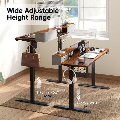 Electric Standing Desk 48 Inch Height with 2 Drawers-Adjustable Height Desk with Storage Shelf - Sit Stand Up Workstation (Rustic Brown, 48X24 Inches) in Saudi Arabia