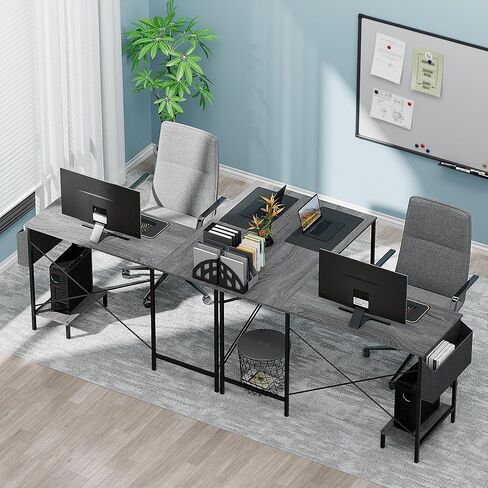 مكتب على شكل L - 50 "مكتب كمبيوتر مكاتب منزلي قابلة للانعكاس ، أعلى الخشب ، إطار معدني ، كيس جانبي ، طاولة زاوية قوية للمكتب للألعاب للعمل ، الكتابة والدراسة ، توفير الفضاء in Kuwait