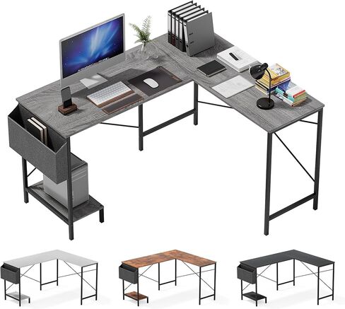 مكتب على شكل L - 50 "مكتب كمبيوتر مكاتب منزلي قابلة للانعكاس ، أعلى الخشب ، إطار معدني ، كيس جانبي ، طاولة زاوية قوية للمكتب للألعاب للعمل ، الكتابة والدراسة ، توفير الفضاء in Kuwait