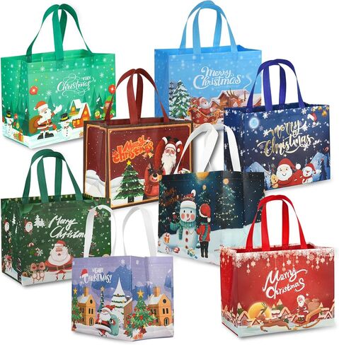 BlazehHy 12 Packs Christmas Gift Bags Reusable large Christmas Tote Bags with Handles for New Year's Shopping Xmas Gifts Wrapping Party Supplies in Saudi Arabia