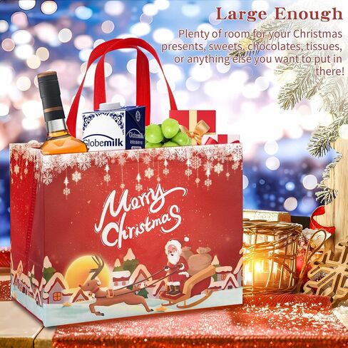 BlazehHy 12 Packs Christmas Gift Bags Reusable large Christmas Tote Bags with Handles for New Year's Shopping Xmas Gifts Wrapping Party Supplies in Saudi Arabia